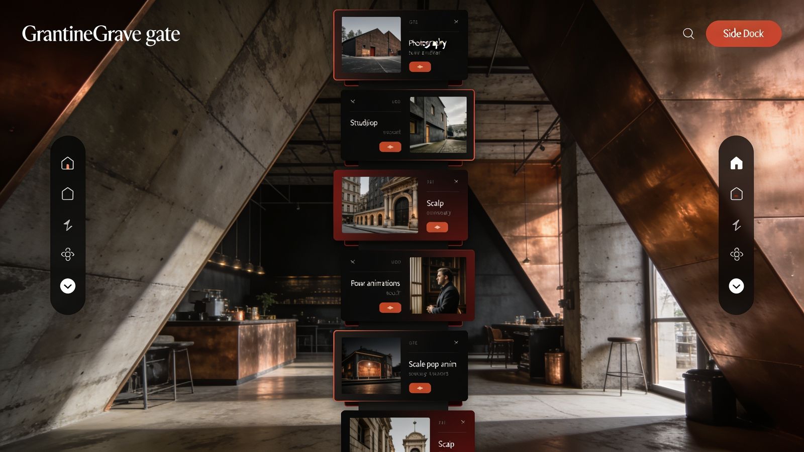 Interior of GraniteGroveGate studio with dramatic lighting and industrial design