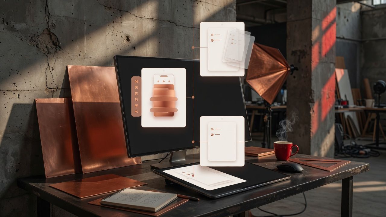 Dramatic studio lighting setup with copper reflectors and raw concrete walls